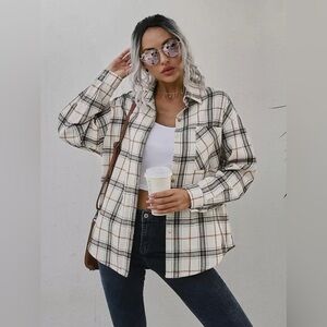 SHEIN Chiquease Plaid Patched Pocket Drop Shoulder Coat Size: Small